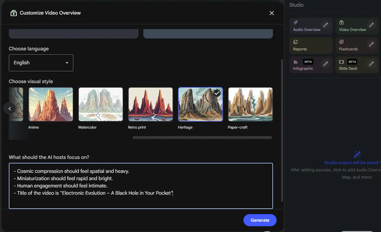 Cutomize video overview